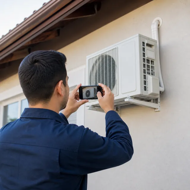 El instalador toma una foto del split recién instalado para dejar prueba